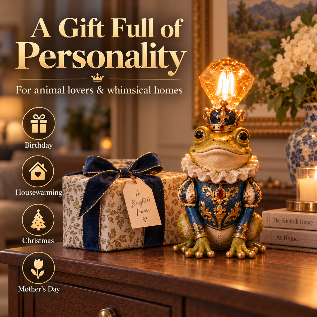 Frog Prince royal resin accent lamp shown as a gift