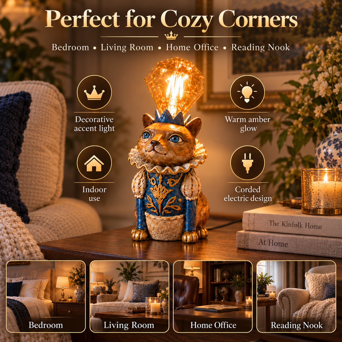 Royal Cat accent lamp for bedroom living room home office and reading nook